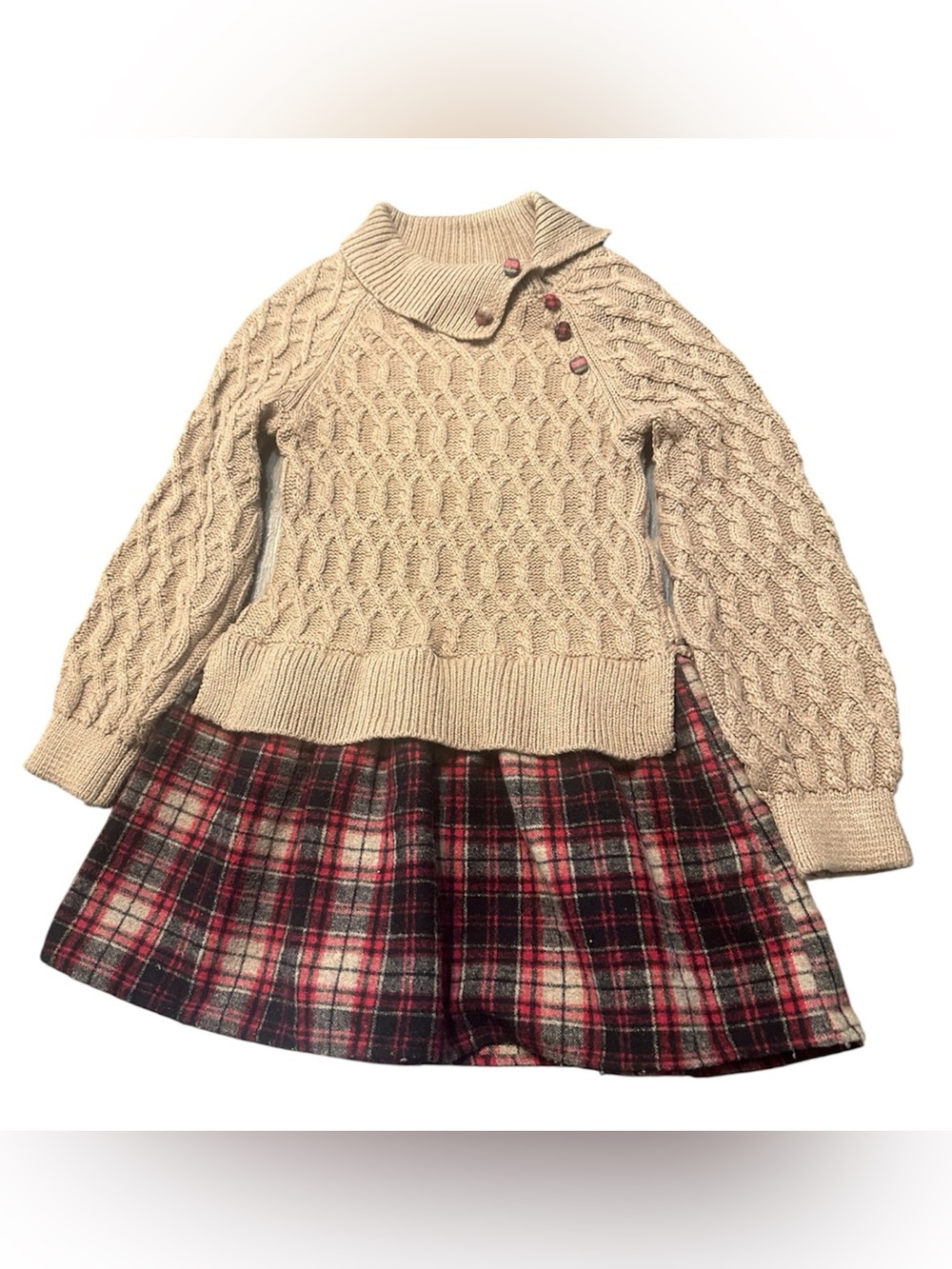 Tommy Bahama Cable Knit Sweater Dress with Red Plaid Girl’s Small (5-6)